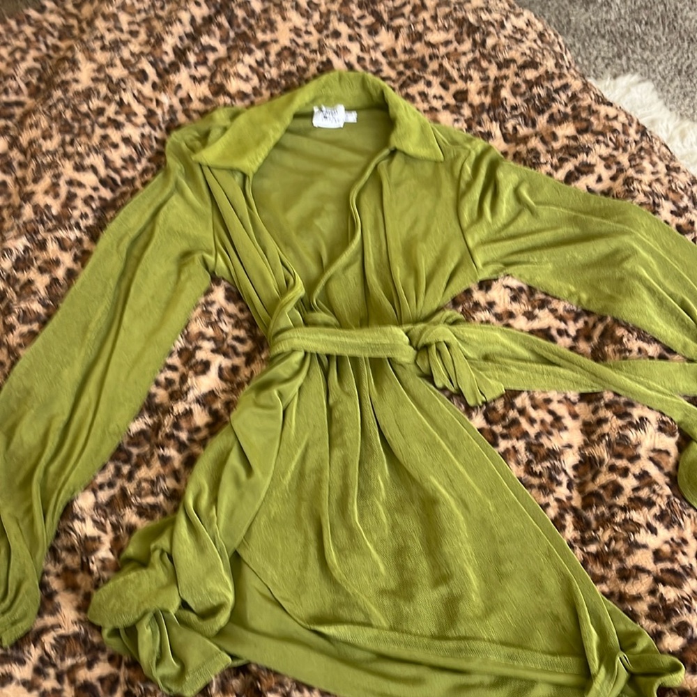 Princess Polly Olive Green Mini Dress with Wrap Tie